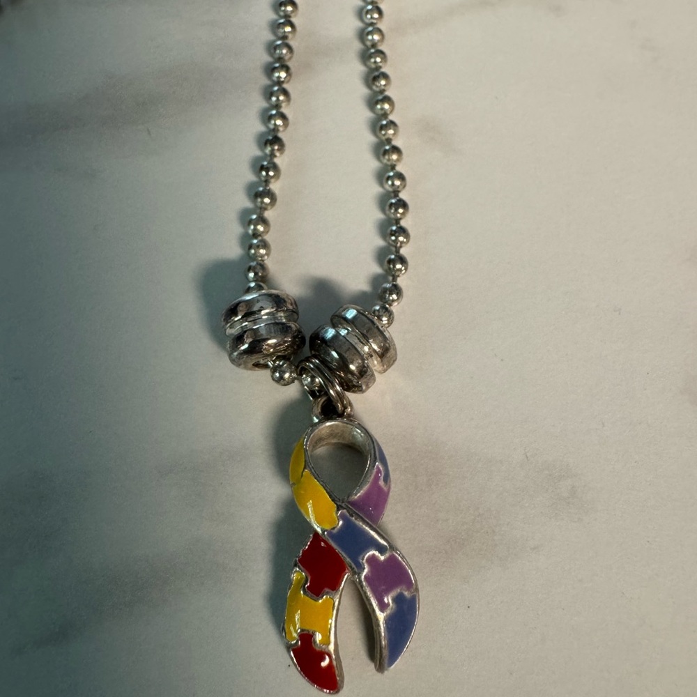 AUTISM AWARENESS Multicolor Puzzle Ribbon Pendant Necklace - Women Jewelry